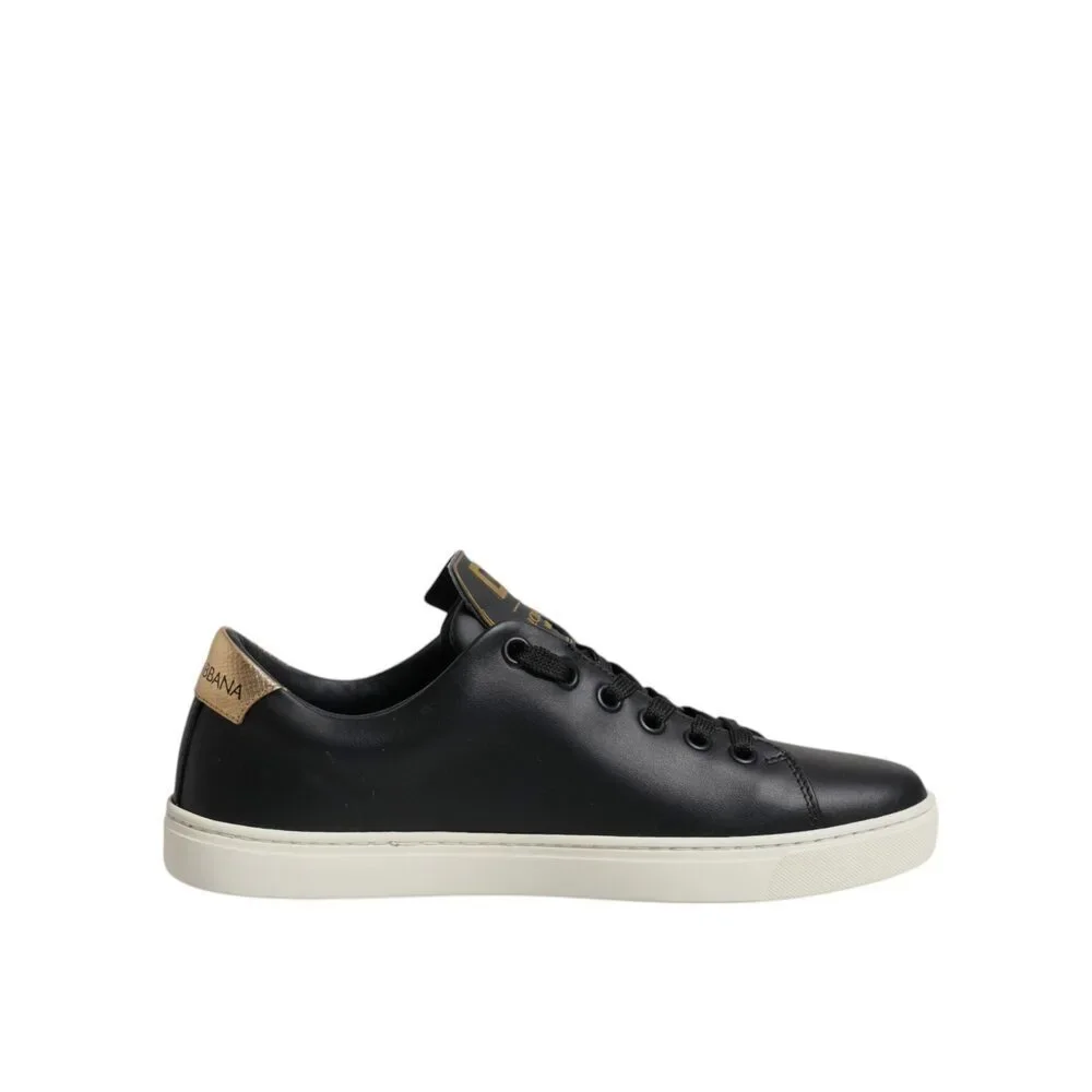 Dolce & Gabbana Black Leather Gold Red Heart Sneakers Shoes - Picture 7 of 9